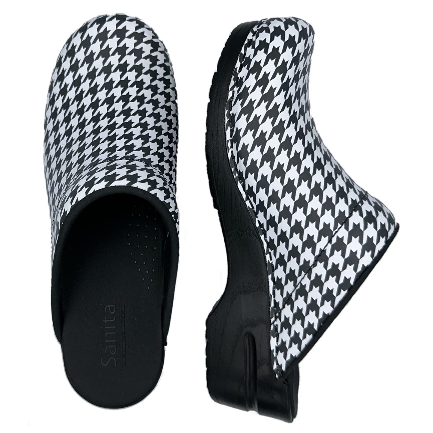 Sanita Feodora Geometric PU Clogs in Black/White (472038)