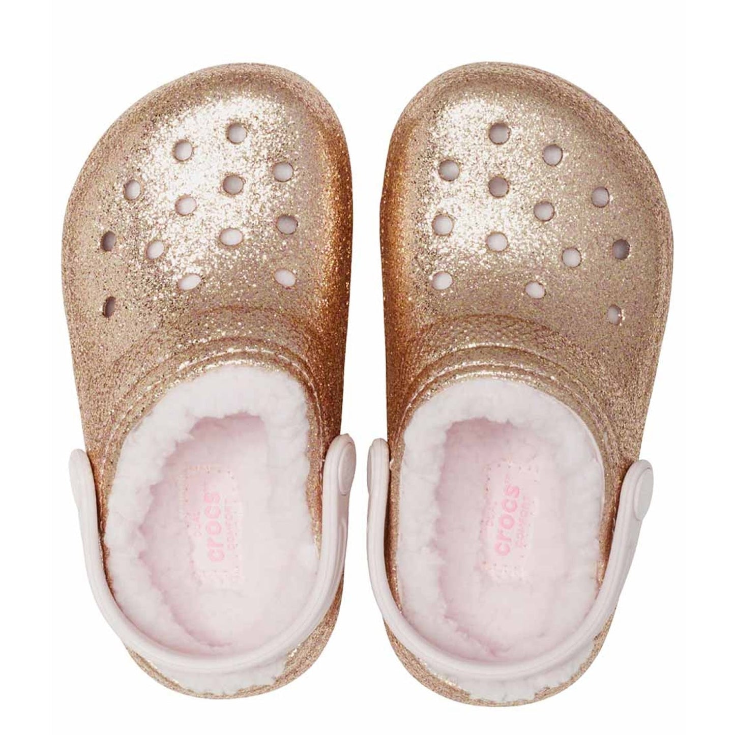 Crocs Classic Glitter Lined Kids Clog 207462 Gold Barely Pink