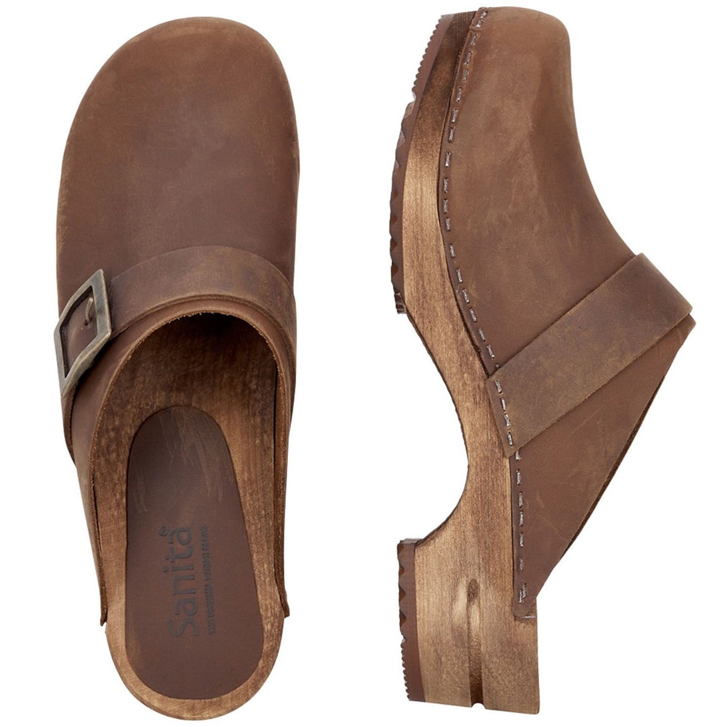 Sanita Big Buckle Danish Clogs in Antique Brown (453062)