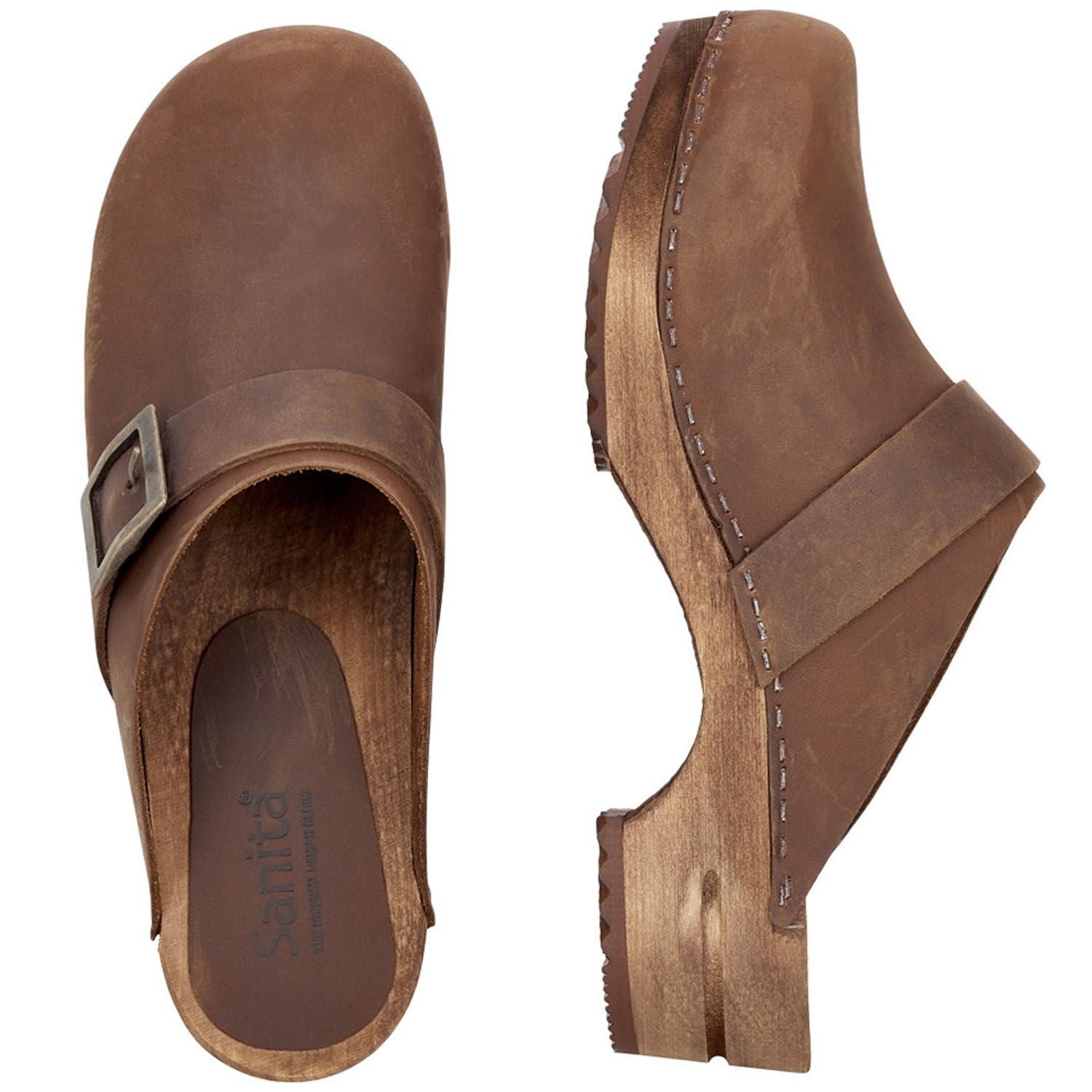 Sanita Big Buckle Danish Clogs in Antique Brown (453062)