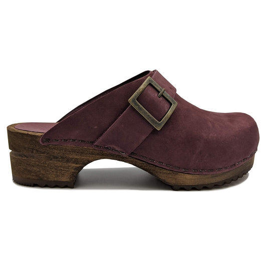 Sanita Big Buckle Danish Clogs in Aubergine