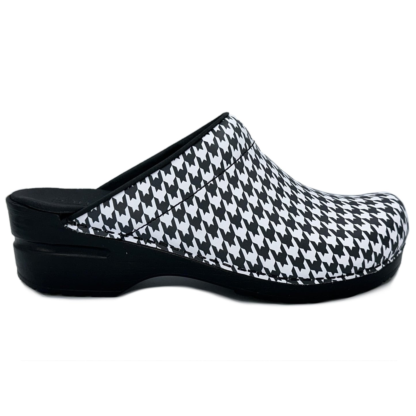 Sanita Feodora Geometric PU Clogs in Black/White 472038