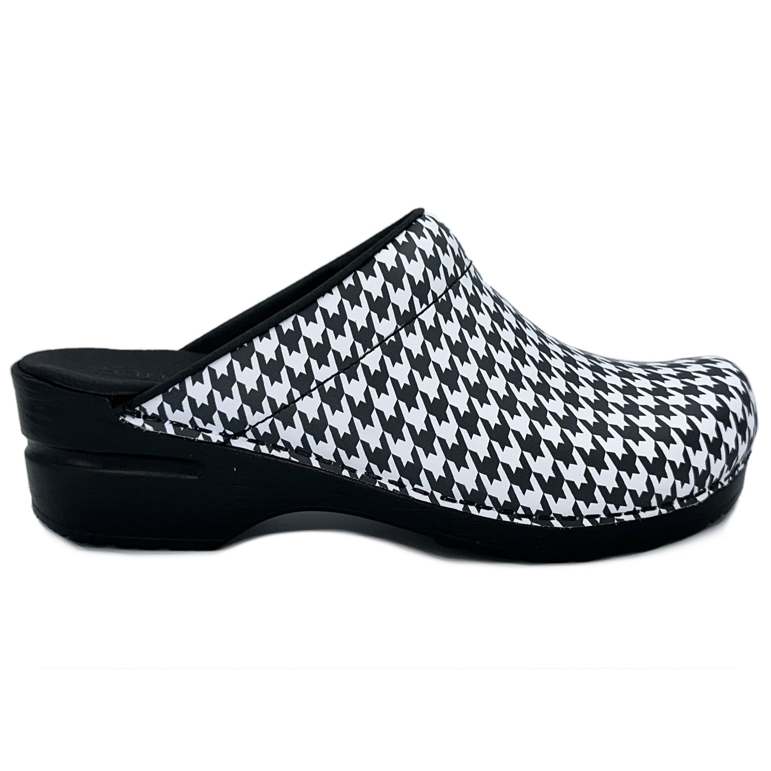 Sanita Feodora Geometric PU Clogs in Black/White 472038