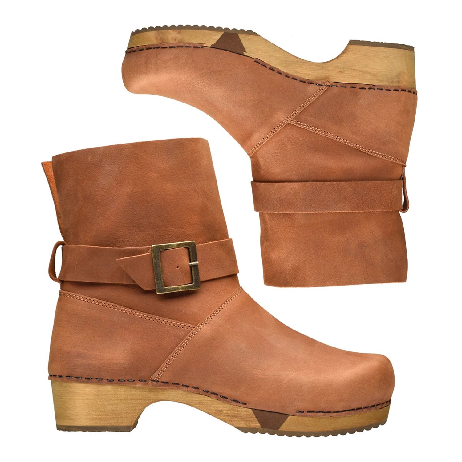 Sanita Runa Flex Flexible Wooden Clog Boots in Cognac (471217)