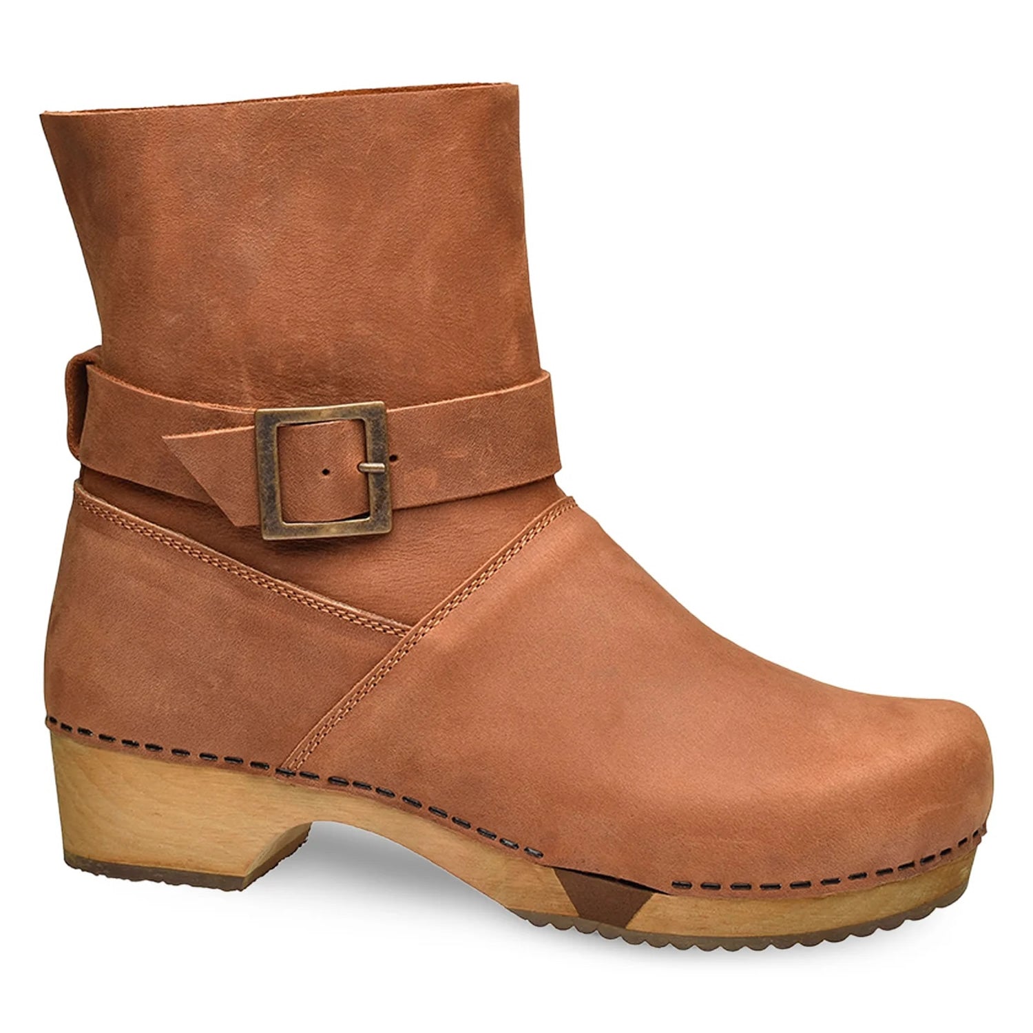 Sanita Runa Flex Flexible Wooden Clog Boots in Cognac 471217